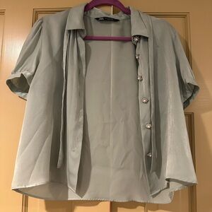 Zara Mint Green Blouse with Purple Accents